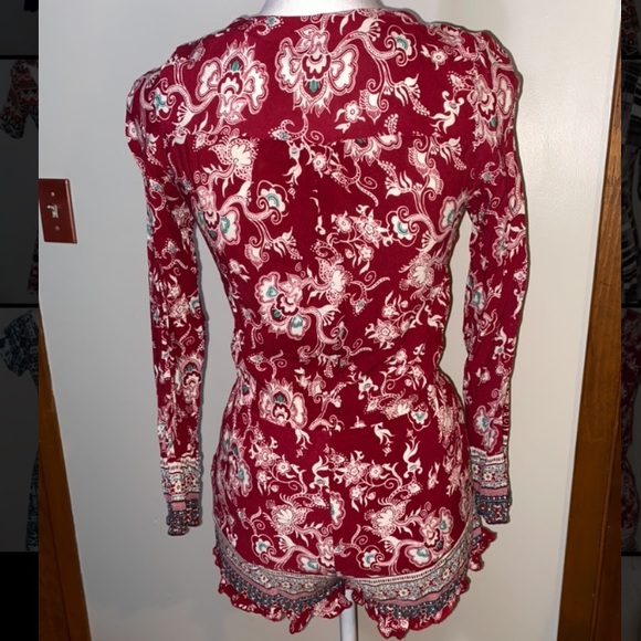 Cute Cranberry Pink Long Sleeve Romper - Picture 2 of 2